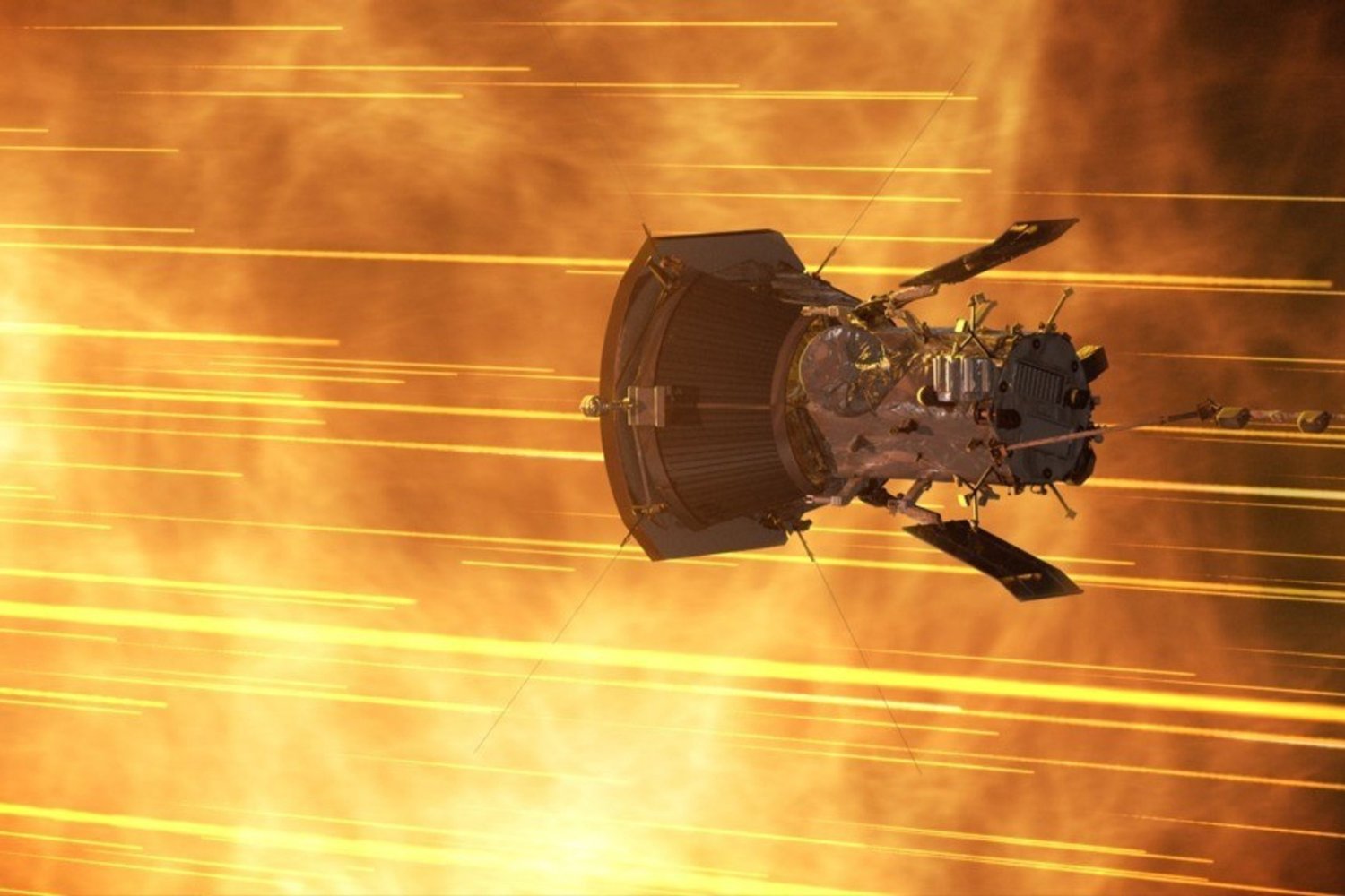 An artist's impression of the Parker Solar Probe flying through space.